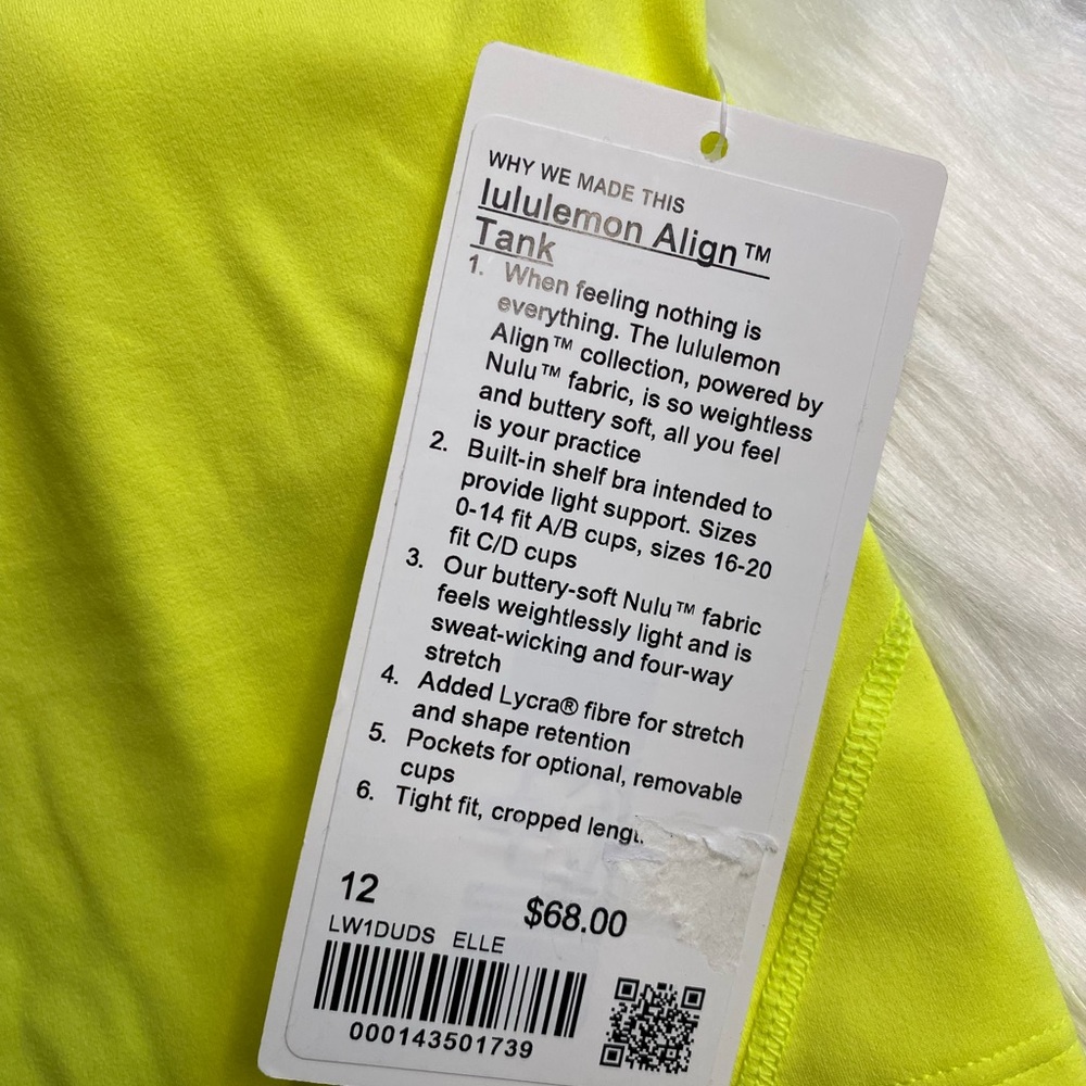 Lululemon Size 12 Lululemon Align Cropped Tank Top Electric Lemon ELLE Yellow - Picture 2 of 4